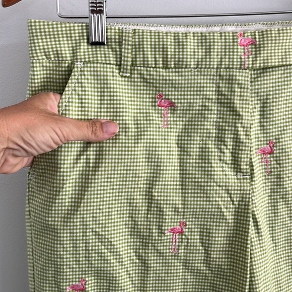 J. crew stretch low fit cropped pants flamingo embroidery green white gingham - Picture 3 of 7